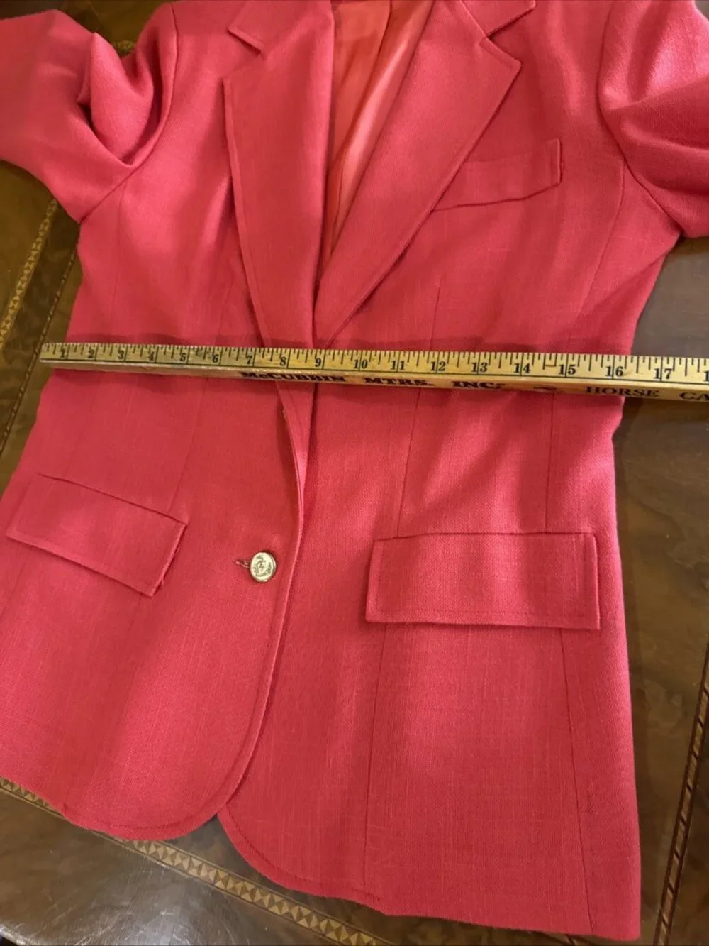 Vtg Red Gold Button Linen look Blazer Medium Coatree Preppy Coastal Super Nice